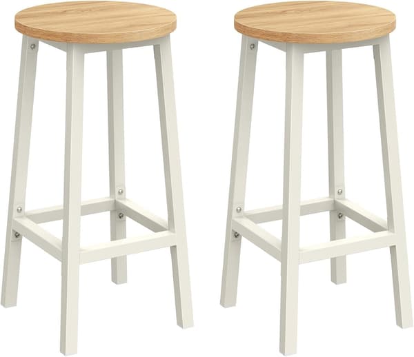 VASAGLE 2-pall, köksstol, hög sits, metallram, klassisk beige och vit ek