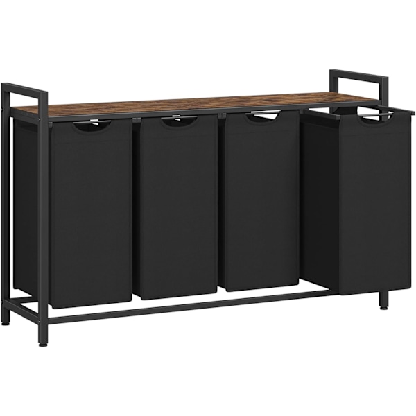 Tvättkorg, 4-fack, 4 X 40l, 116 X 33 X 72 Cm, Rustik Brun Och Svart
