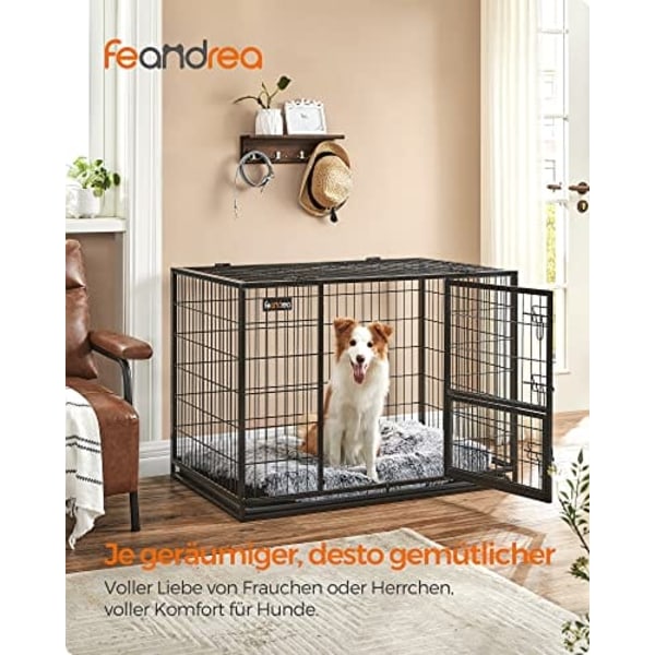 Heavy Duty Hundebur Boks Kæledyrsbur 42 X 27,5 X 29,5 Tommer Til Store Og Mellemstore Hunde Sikre 2 Aftagelige Døre Let Rengøring Hvalpe Løbegård Xl Sort