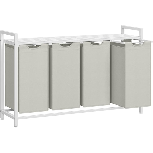 4-lokeroinen pyykkikori, ulosvedettävät ja irrotettavat pyykkipussit, 4 x 40l, 116 x 33 x 72 cm, valkoinen