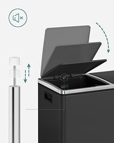 Songmics Recycling Bin, Double Trash Can, 2 x 24l, med 2 fack, svart