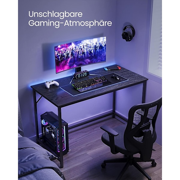 Vasagle skrivebord, lille computerbord, skrivebord, 60 x 120 x 75 cm, metalram, sort