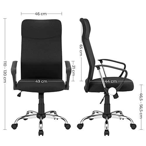 SONGMICS Kontorstol, Ergonomisk Swivel Chair Vadderad sits, sort