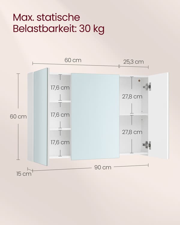 Badeværelsesspejlskab 15 x 90 x 60 cm, Moderne