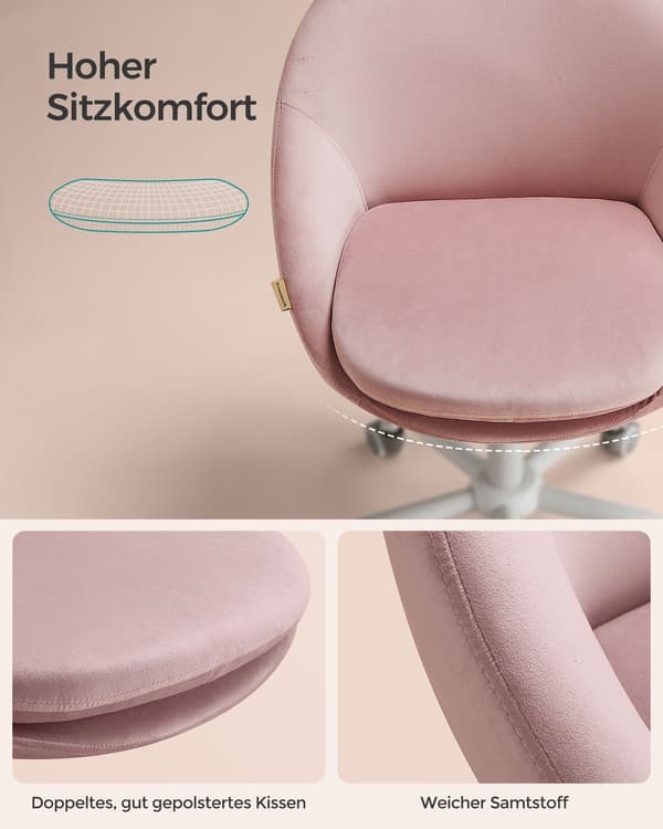 Kontorstol, Fløjl, Drejestol, Skrivebordsstol Rosa