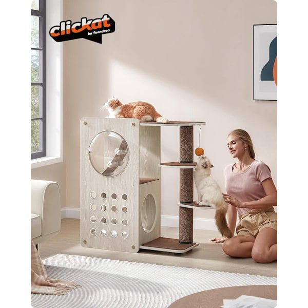 Feandrea Clickat Cat Tree, Modern Cat Tower, Cat House, Havregryn Brun och Kaffe Brun