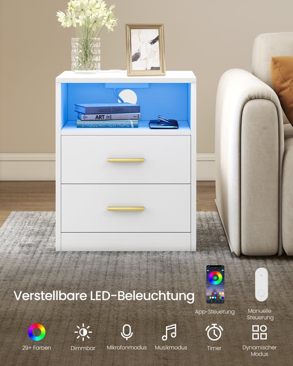 Sängbord med laddstation och LED-belysning