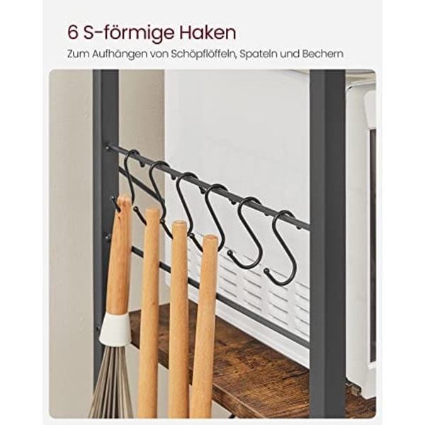 VASAGLE Baker's Rack hyllyillä, mikroaaltouunin telineellä ja lankakori, rustiikkisen ruskea