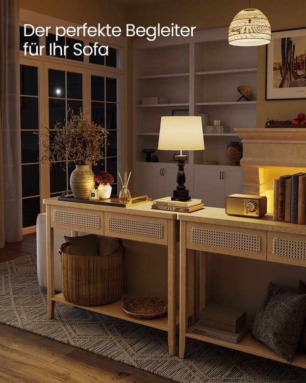 Konsolbord Til Entré, Smalt Sofabord Til Stue, Boho-stil, Eg Beige