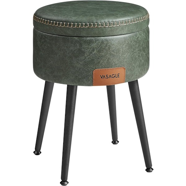 VASAGLE Säilytysosmani, Meikkipöydän jakkara, PU ompeleilla, Forest Green