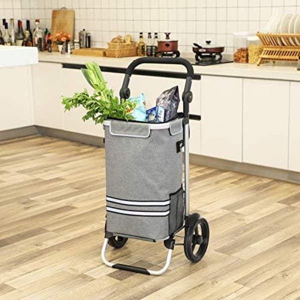 Songmics Shopping Trolley, Foldbar kundvagn, fast, med isolerad kylväska, 35L, grå