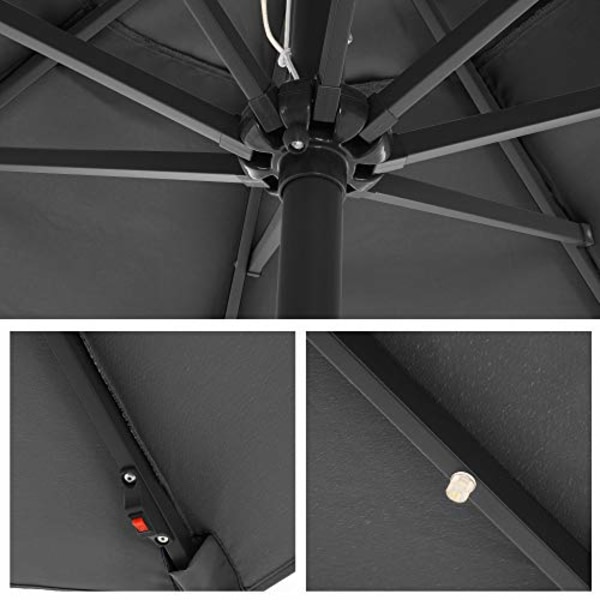 SONGMICS 3 m puutarha-aurinkovarjo aurinkoenergialla toimivilla LED-valoilla, harmaa