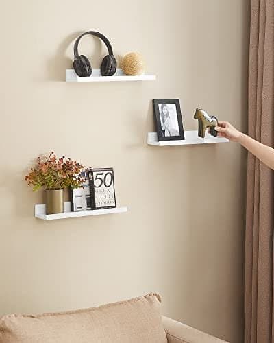 Songmics Wall Shelf 3 Set flytande hyllor Ledge för bildramar och böcker, Vit