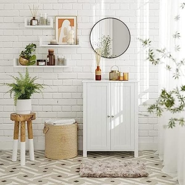 Vasagle fritstående badeværelsesskab opbevaringsskab med 2 døre hvid