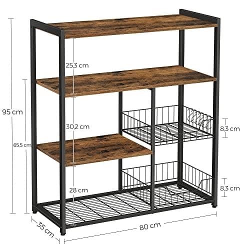VASAGLE Baker's Rack, keittiösaari 2 metallikorilla, rustiikkiruskea