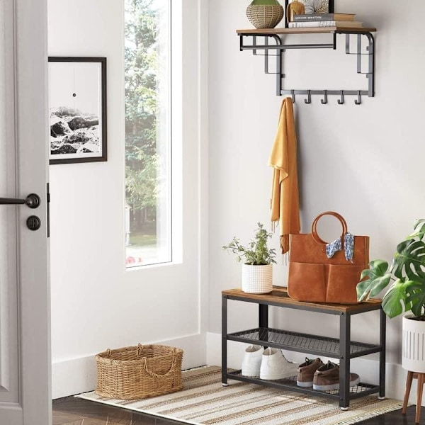 Vasagle skobänk, 3-ters sko rack, 11,8 x 28,7 x 17,7 tum skohylla förvaringsbänk, brun