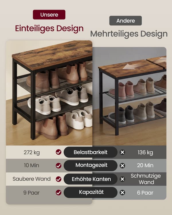 Skoreol i 3 niveauer, industriel stil, 28 x 75 x 50 cm