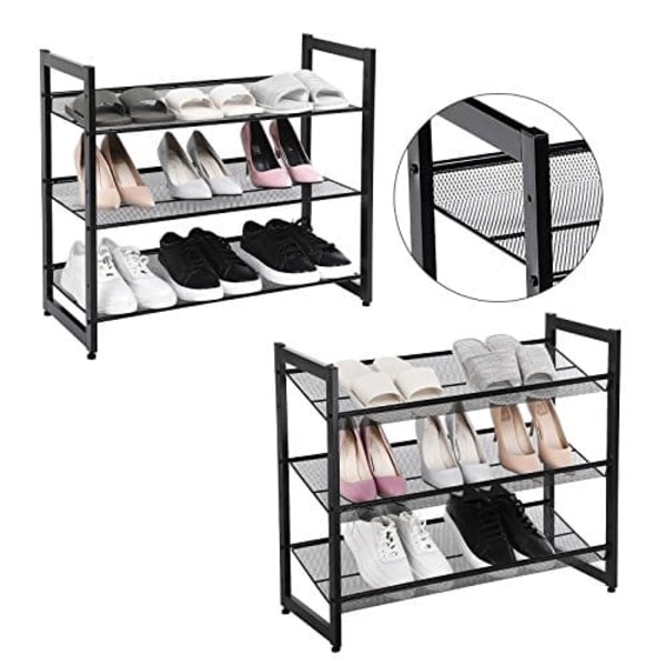 Songmics 3-Tier Shoe Rack Storage, Steel Mesh, Flat eller Angled Stackable svart