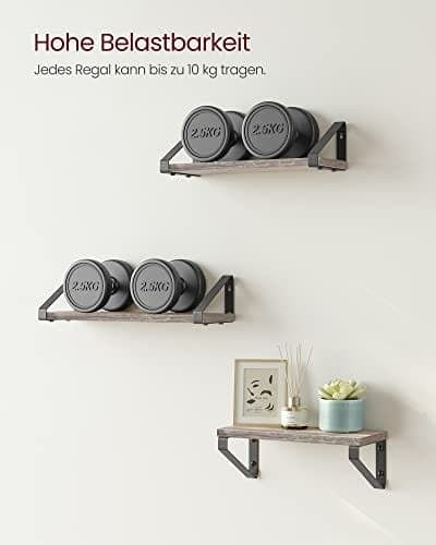 Vasagle Industrial Design Svævehylder Sæt med 3 Væghængte, Grå Sort