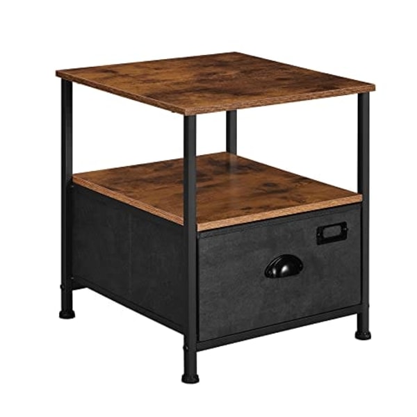 Songmics Natbord, sengebord med opbevaring, stofkasse, sidebord med 2 hylder, sort