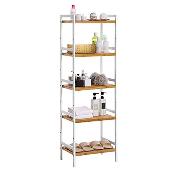 Songmics 5-etagers bambus opbevaringsreol, 31,5 x 45 x 142 cm, natur og hvid