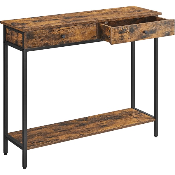 Vasagle -konsolbord, hallbord, sidobord, soffbord med 2 lådor, brun/svart