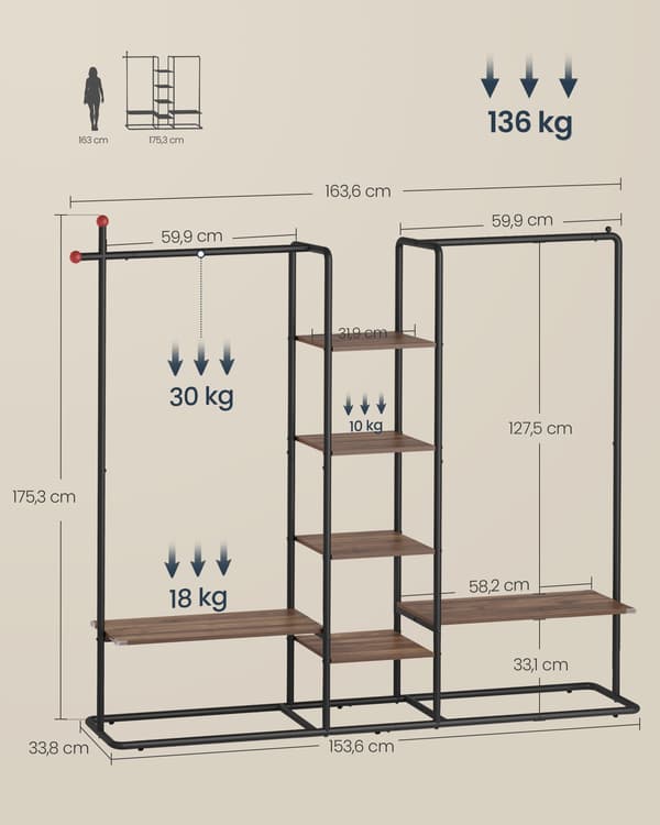 Tøjstativ med skohylde, robust