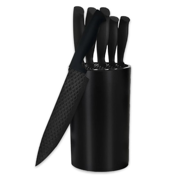 Cheffinger 6 delar non-stick köks knivset med diamantdesign - svart