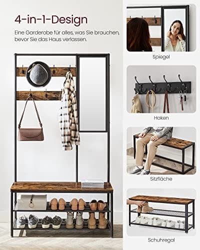 Vasagle Coat Rack Stand, Industrial, Rustic Brown och Svart