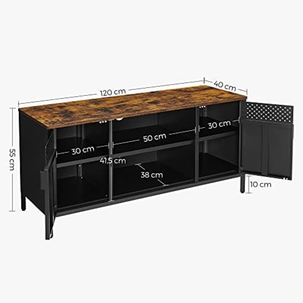 Songmics TV-stativ, TV-skab, TV-bord med 3 justerbare hylder, rustik brun og sort
