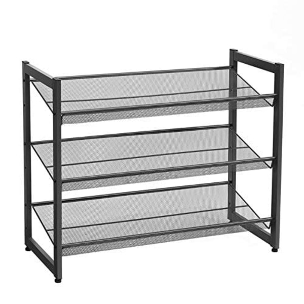 Songmics 3-Tier Shoe Rack Storage, Steel Mesh, Flat eller Angled Stackable svart