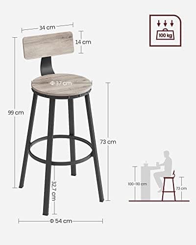 VASAGLE Køkkenstole med metalstel, Siddehøjde 73,2 cm, Greige Sort
