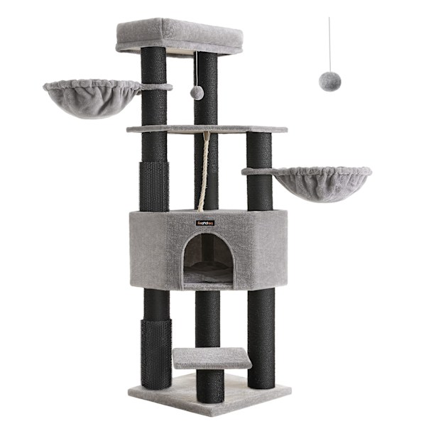Feandrea kattetræ til store katte, Heavy Duty Cat Tower, 9 kradsetræer, grå og sort