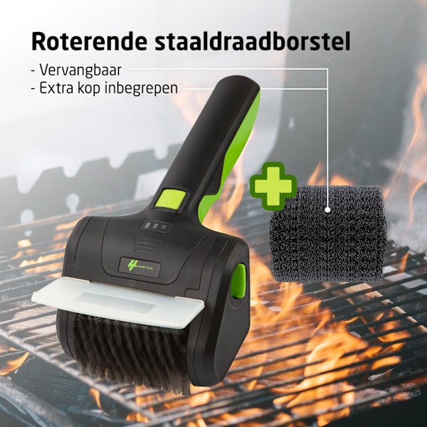 HomeTech Sähköinen teräksinen BBQ-harja - Johdoton ja pyörivä