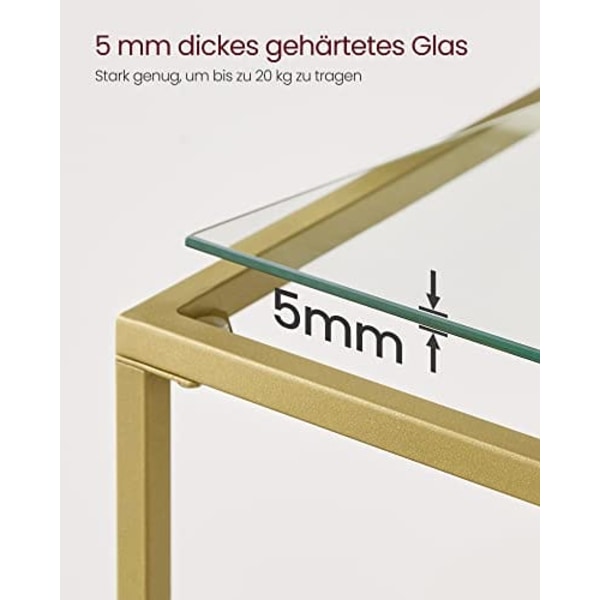 Vasagle -konsolbord, härdat glasbord, modern soffa eller entrébord, guldfärg