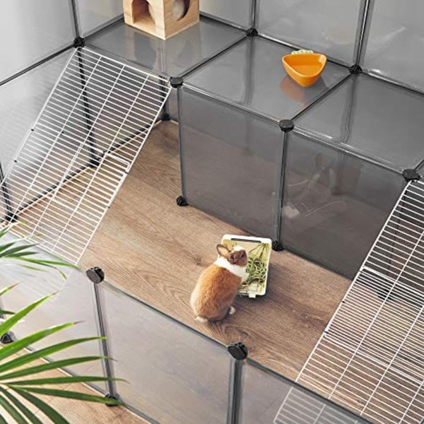 Songmics Marsvinelegeplads, DIY Hutch-bur til små kæledyr, grå