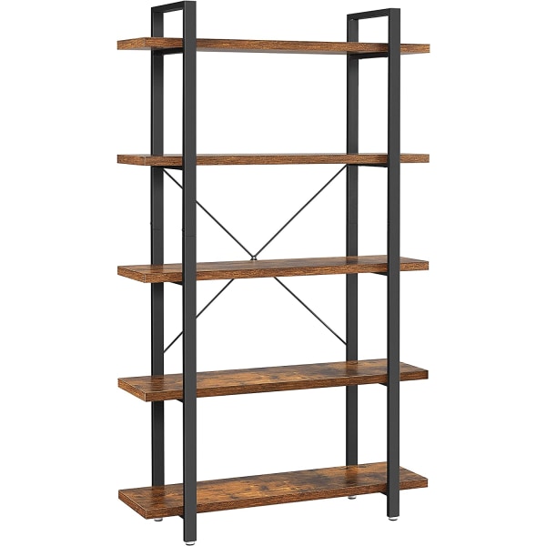 Vasagle bokhylla, 5-nivå industriell stabil bokhylla, förvaringsställ, rustikbrun och svart
