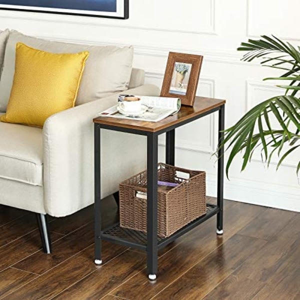 Vasagle industrielt sidebord, endebord, sengebord med netthylde, rustik brun