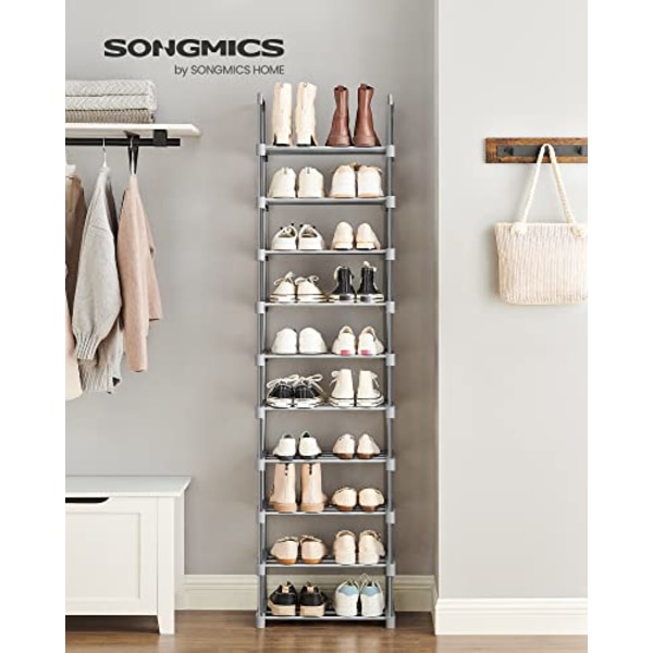 Songmics Skohylla, 10-Tier Metal Shoe Storage Organizer, 30 x 45 x 174 cm, grå