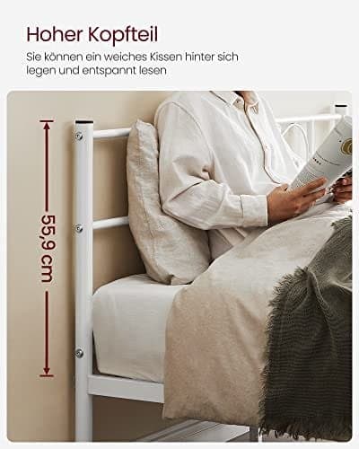 Vasagle  dubbelsäng ram metall sängram passar 140 x 190 cm madrass, vit