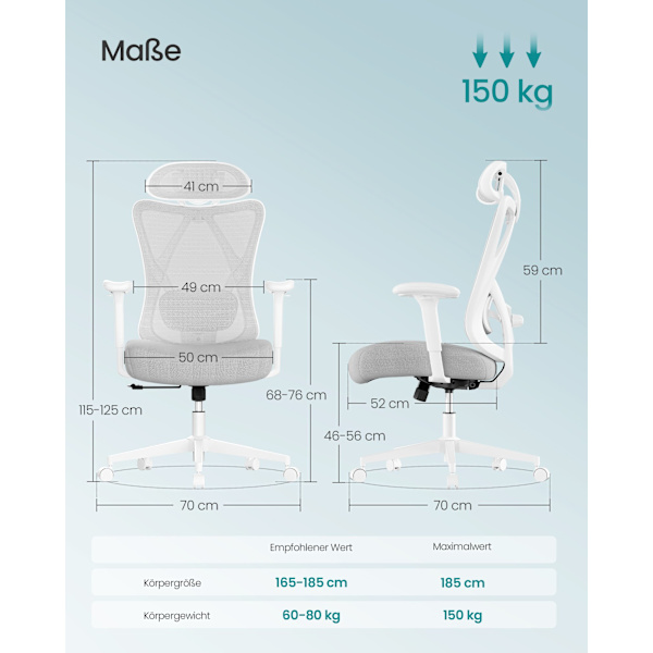 Ergonomisk kontorstol, skrivebordsstol, computerstol