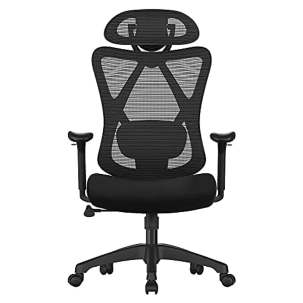 SONGMICS kontorstol, ergonomisk skrivebordsstol, computerstol, meshstol, sort