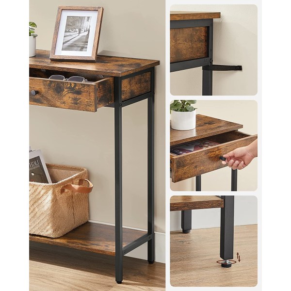 Vasagle -konsolbord, hallbord, sidobord, soffbord med 2 lådor, brun/svart