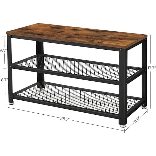 Vasagle skobänk, 3-ters sko rack, 11,8 x 28,7 x 17,7 tum skohylla förvaringsbänk, brun