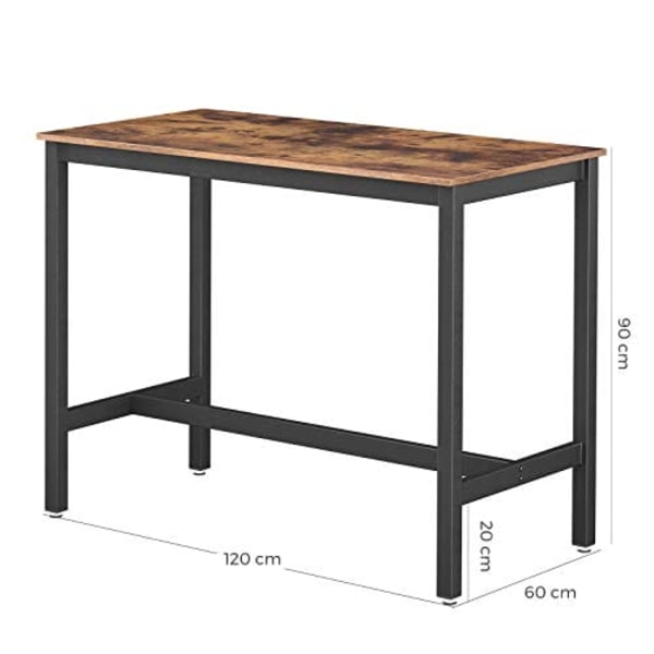 VASAGLE Barbord, Teollisuustyylinen keittiöpöytä, Ruokapöytä, Puujäljitelmä, 120 x 60 x 90 cm