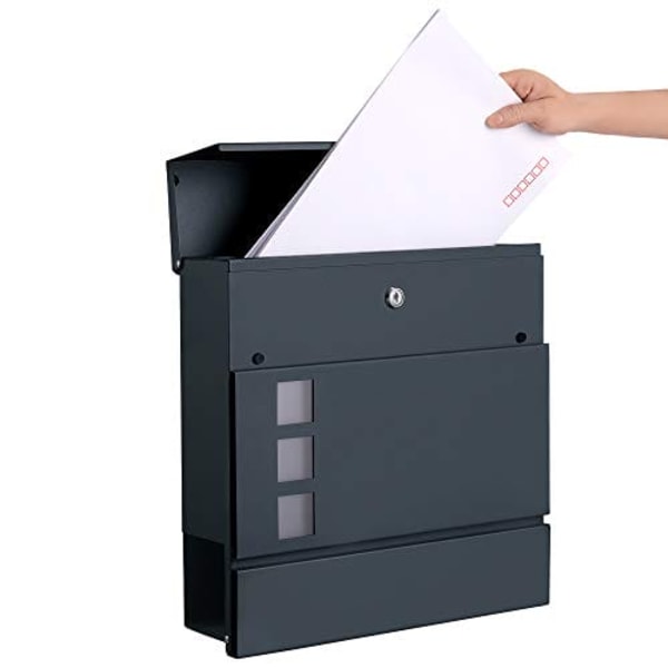 Songmics Moderni postilaatikko, lukittava seinälle asennettava postilaatikko, helppo asentaa, antrasiitinharmaa