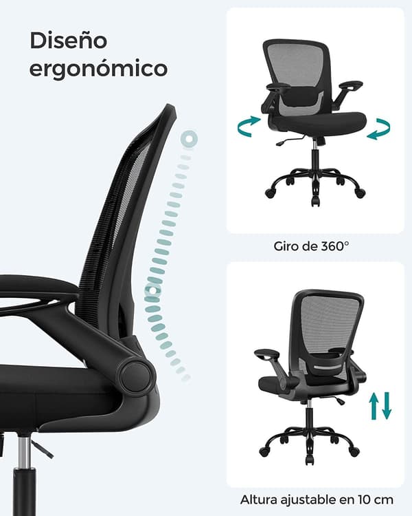 SONGMICS Kontorsstol, Skrivbordsstol, Mesh Snurrstol, Ergonomisk datorstol, Svart
