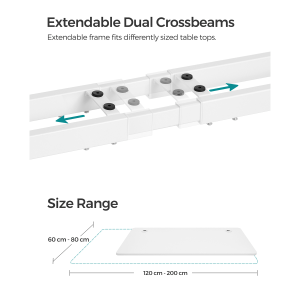 Songmics højdejusterbart elektrisk skrivebord, skrivebordsstativ, dobbelt motor, stål, hvid