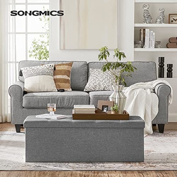 Songmics 43 tum vikningsförvaring Ottoman bänk, förvaringskista, fotstöd, ljusgrå