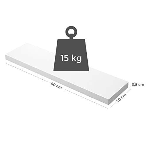 Vasagle flytande hylla, vägghylla för böcker, foton, samlarobjekt, MDF, vit